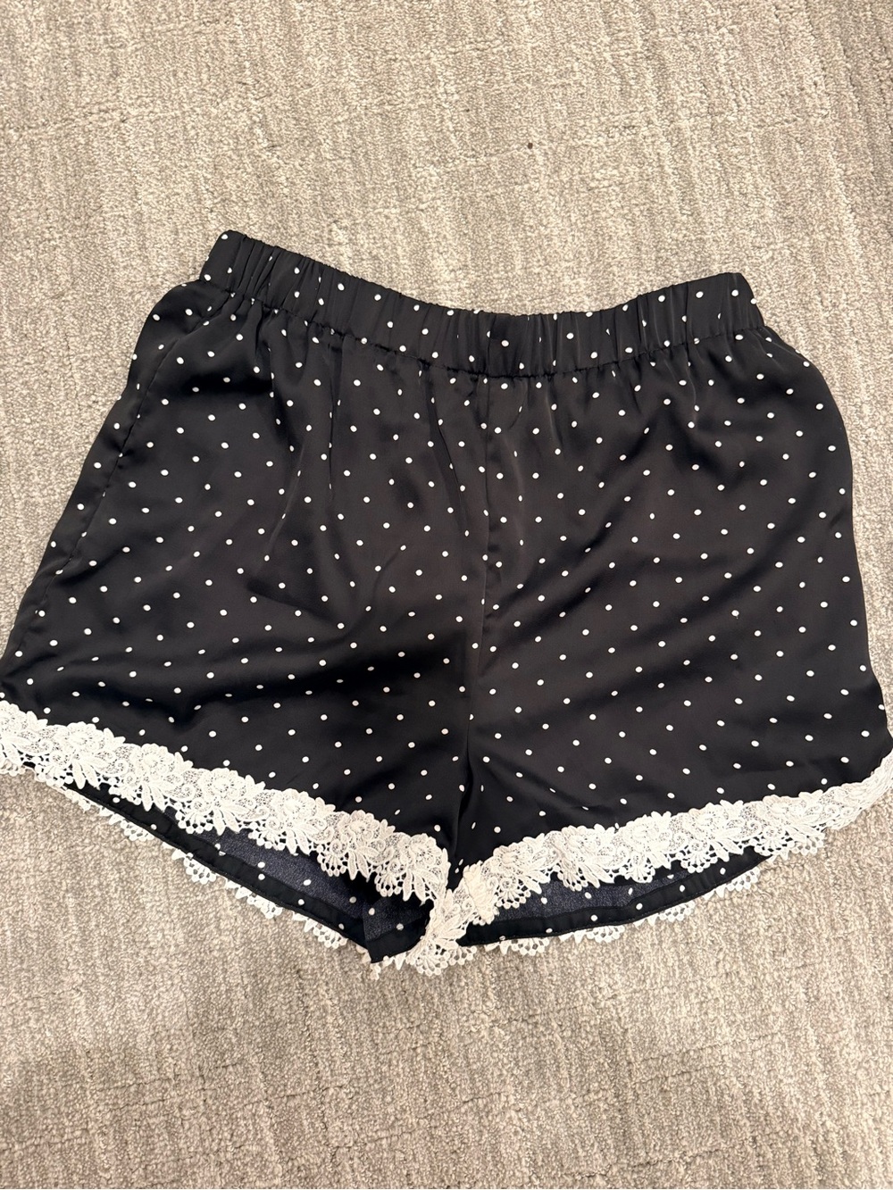 DAVI & DANI Black Polka Dot Lace-Trim Shorts